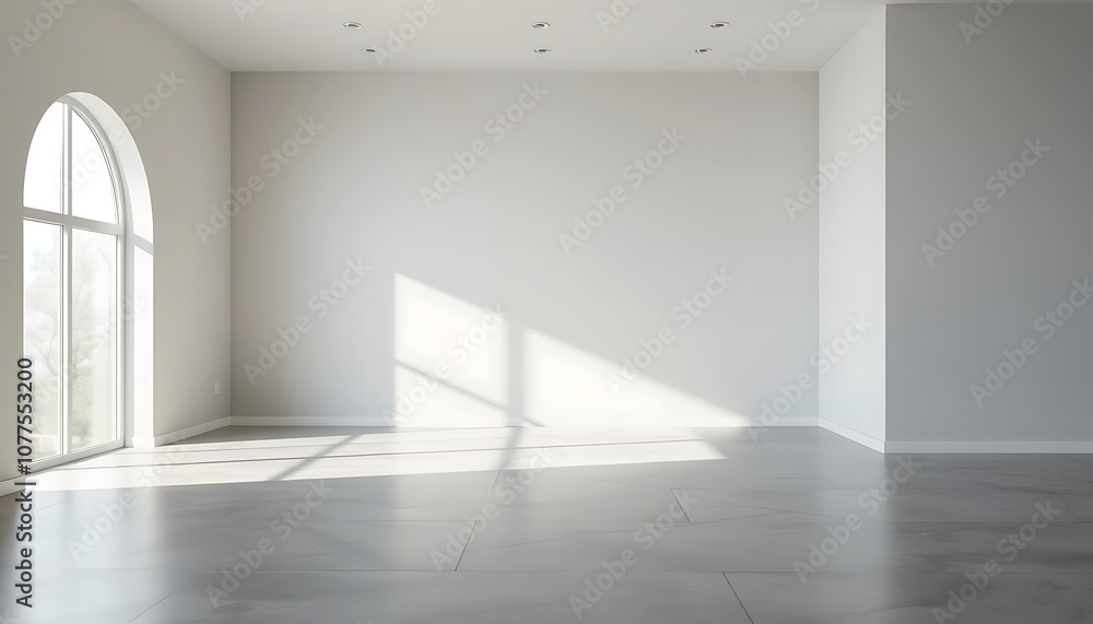 Poster a minimalist, modern empty room with a large window on one side, letting in a soft, diffused light t