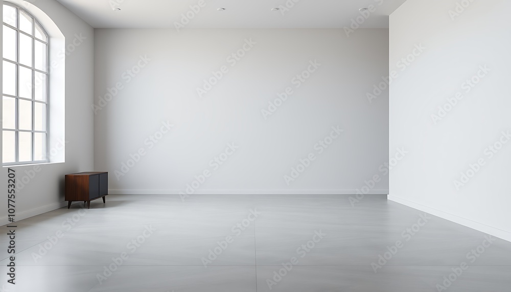 Poster a minimalist, modern empty room with a large window on one side, letting in a soft, diffused light t