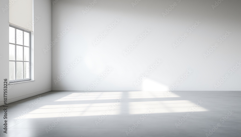 Poster a minimalist, modern empty room with a large window on one side, letting in a soft, diffused light t
