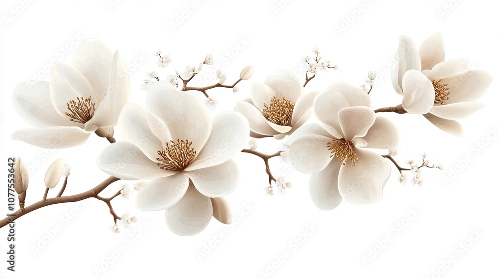 Canvas Prints Delicate White Magnolia Blossoms on a Branch