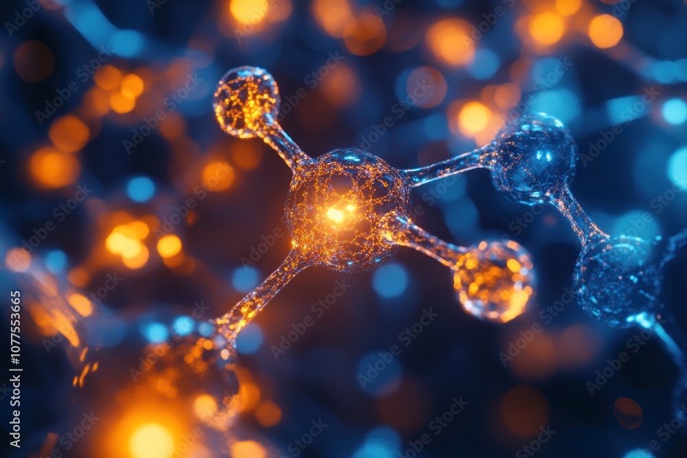 Aufkleber a close-up, abstract image of a molecule, rendered in 3d with a glowing core and connected by lines,