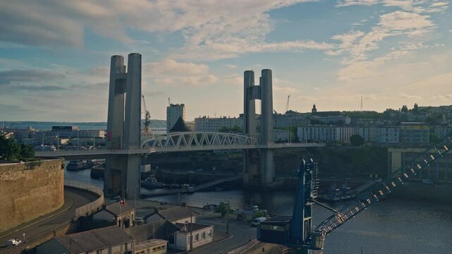 Aerial view. Brest bridge in France. French naval base Brittany region. During the Second World War the city was completely destroyed and has historical glory