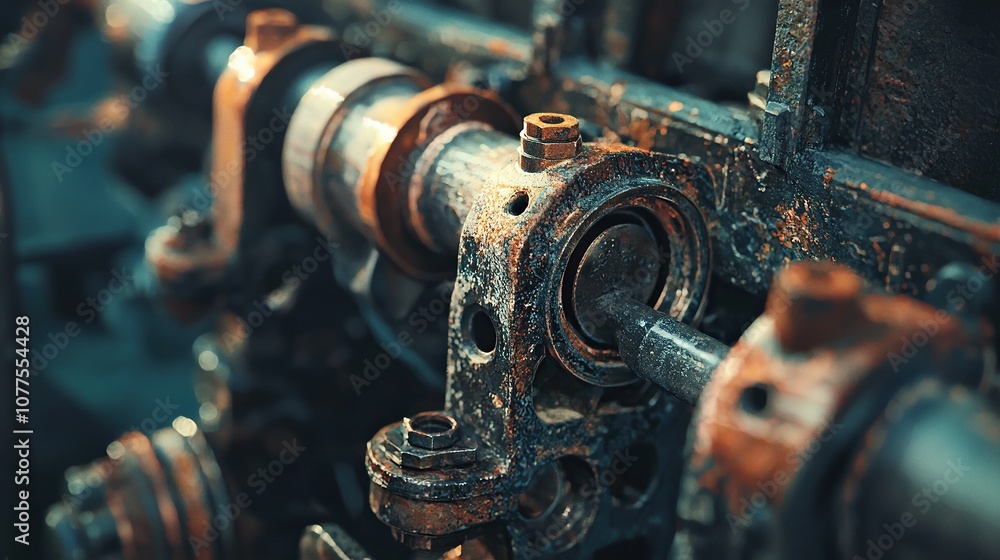 Poster close-up view of a diesel engine component in a smooth studio setting highlighting intricate details