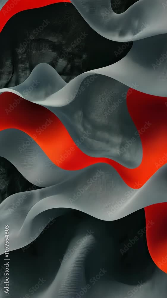 Poster a close-up of a red and gray fabric with flowing curves, reminiscent of a wave