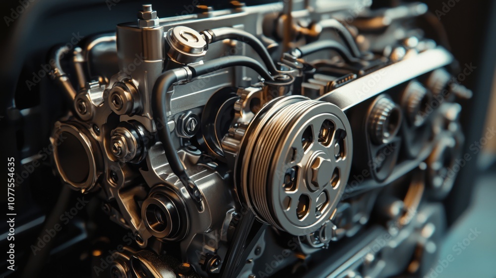 Poster detailed close-up of a diesel engine featuring intricate components and isolated from background, ca