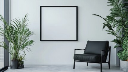 Minimalist Interior Design with Black Chair and Plants