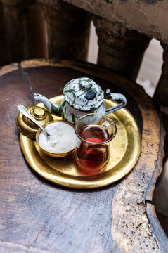 Traditional Tea Service on Wooden Table