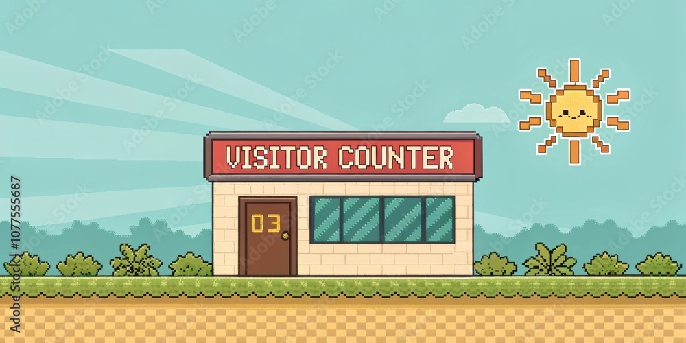 Poster pixel art counter a pixel art representation of a visitor counter in the center with a playful retro
