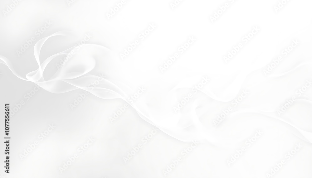 Poster delicate trails of smoke-like shapes twist and weave across the canvas in soft whites and grays, wit