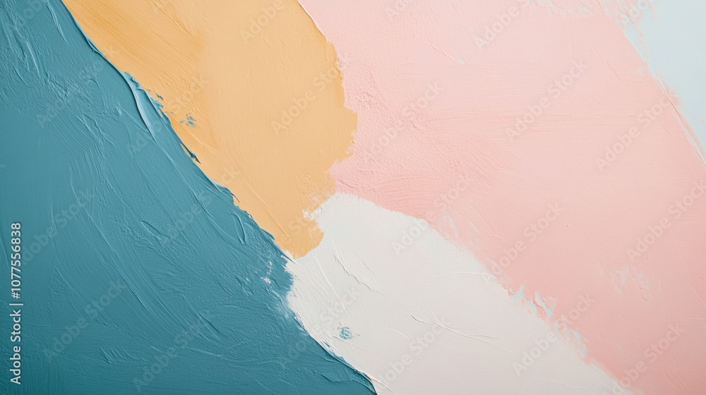 Poster soft pastel colors blend in abstract shapes, enhancing the tranquil atmosphere of a contemporary int