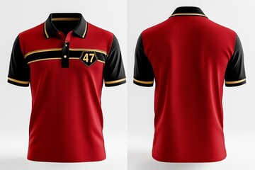 Elegant Red and Black Polo Shirt with Gold Trim