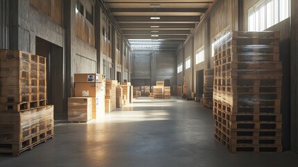 A Warehouse with Cardboard Boxes on Pallets