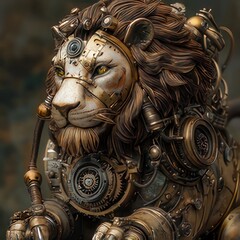 A majestic lion with a steampunk design.