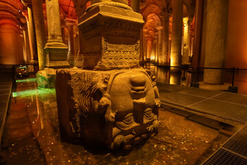 Photos taken inside the Basilica Cistern in Istanbul, Turkey