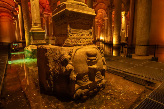 Photos taken inside the Basilica Cistern in Istanbul, Turkey