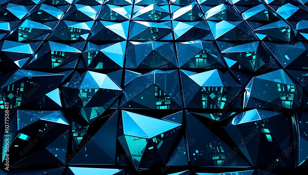 Poster sharp, angular shapes resembling crystalline structures, laid out in a grid pattern.