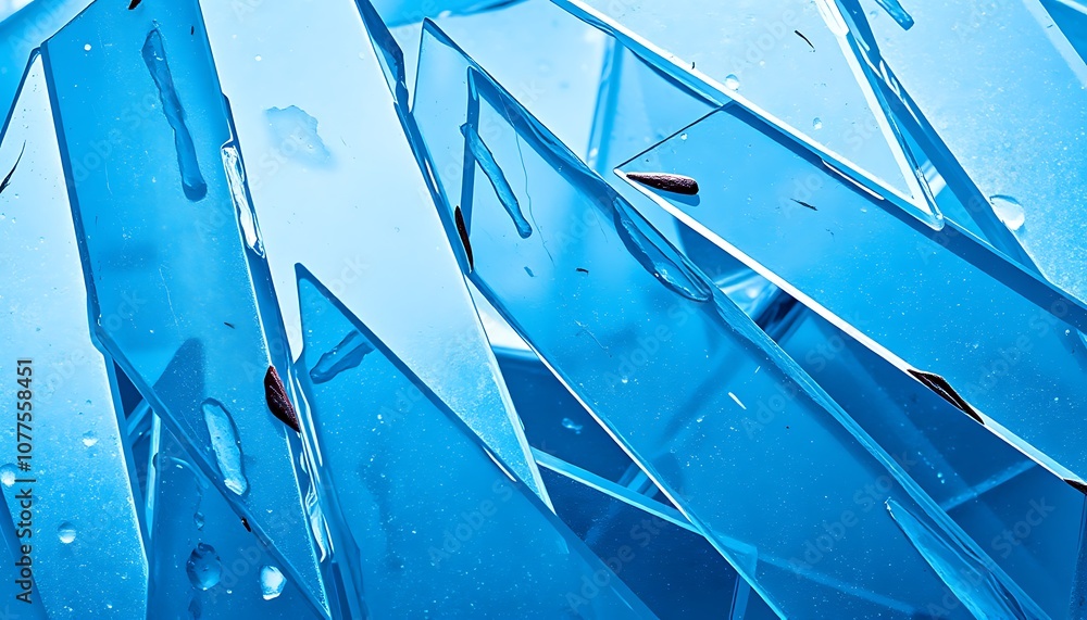 Poster angular, icy shards interlocked in a cold and sharp arrangement, reflecting different shades of blue