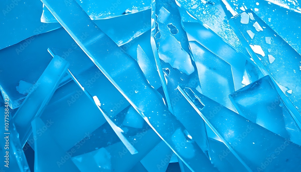 Aufkleber angular, icy shards interlocked in a cold and sharp arrangement, reflecting different shades of blue