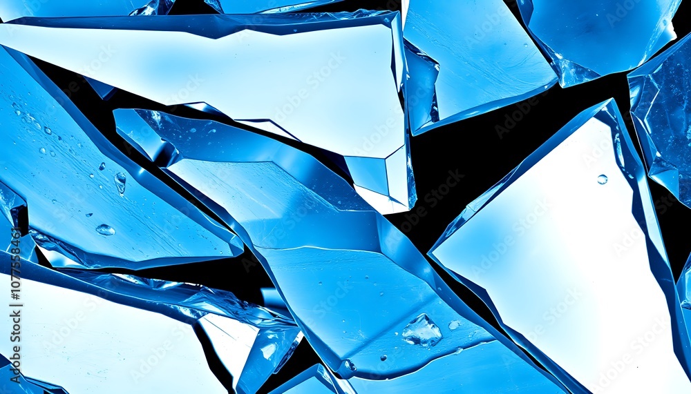 Poster angular, icy shards interlocked in a cold and sharp arrangement, reflecting different shades of blue