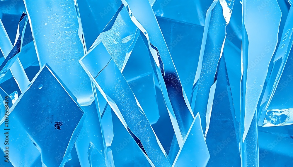Aufkleber angular, icy shards interlocked in a cold and sharp arrangement, reflecting different shades of blue