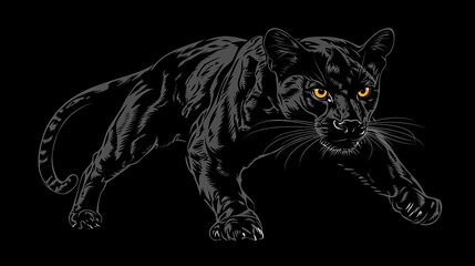 Fototapeta premium A Black Panther with Yellow Eyes in a Crouched Pose