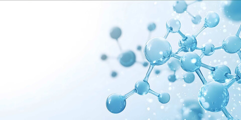 Blue and white background vector with a chemical structure an outline of a carbon skeleton formula in a simple style Light blue spheres are floating in the air with a so
