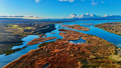 Lake view with grasslands 
