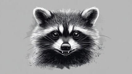Obraz premium Black and White Illustration of a Raccoon's Face