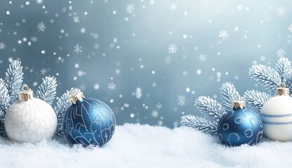 blue christmas background with snowflakes and christmas balls