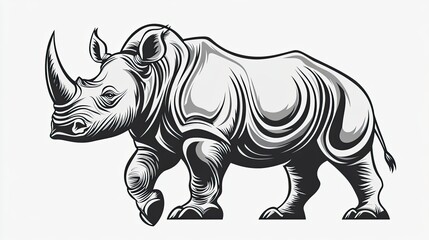 Obraz premium A Black and White Line Art Illustration of a Rhino