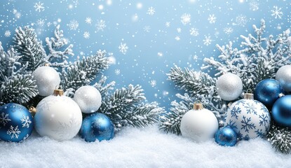 blue christmas background with snowflakes and christmas balls
