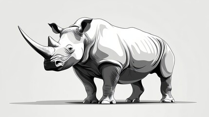 Fototapeta premium Black and White Line Art Illustration of a Rhinoceros