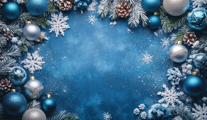 blue christmas background with snowflakes and christmas balls