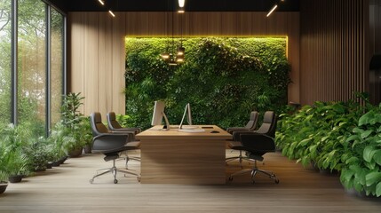 Modern Office Interior Design with Green Wall