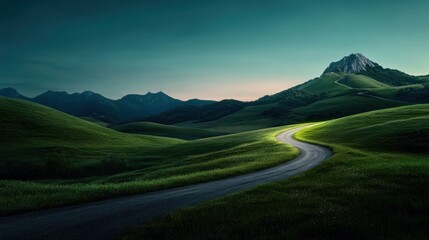 Glowing Wind Farm at Night with Vibrant Neon Green