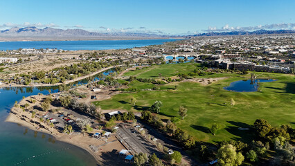 Golf course and city view