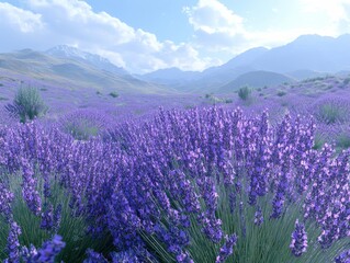 Obraz premium Vibrant Lavender Fields Under Clear Blue Sky