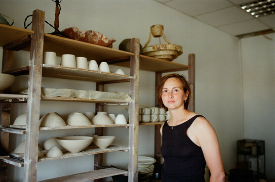 Artisan Crafts Pottery in Sunlit Studio Space