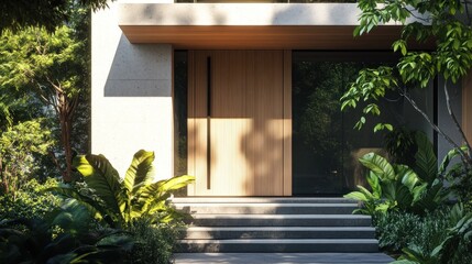 Modern House Entrance with Greenery