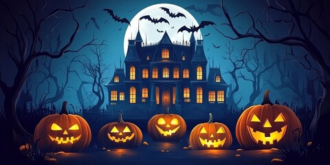 A spooky mansion with dark windows and gothic architecture