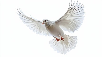 Fototapeta premium A White Dove In Flight Against A White Background