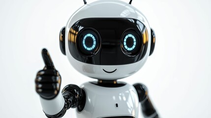Friendly White Robot with Blue Eyes Giving a Thumbs-Up Gesture