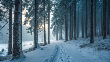 Naklejka premium road in winter forest