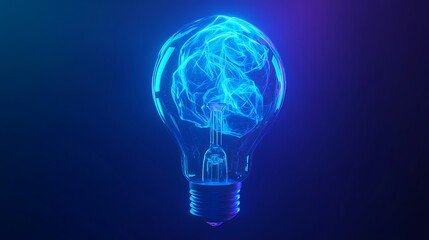 Abstract blue glowing light bulb.Low-poly style. Abstract neon frame style