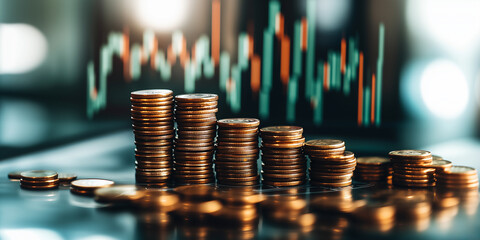 Golden coins on the financial graph