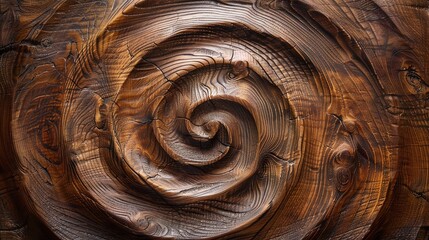 dark wooden spiral texture, abstract swirl design, handcrafted timber surface, organic rustic aesthetic, bold artistic detail, rich earthy tones

