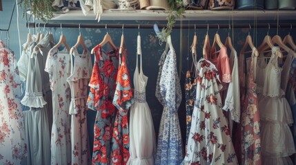 Fashionable women's wardrobe wallpapers, designer dresses shop, AI generated images