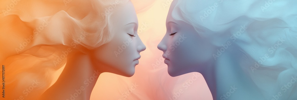 Leinwandbilder two abstract silhouettes of faces in pastel colors convey a sense of connection and understanding in