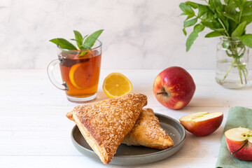 Apple Puff. Homemade Breakfast with Apple Puffs