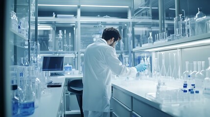 French pharmacologist testing new drugs a lab advanced equipment focus on medical research and innovation